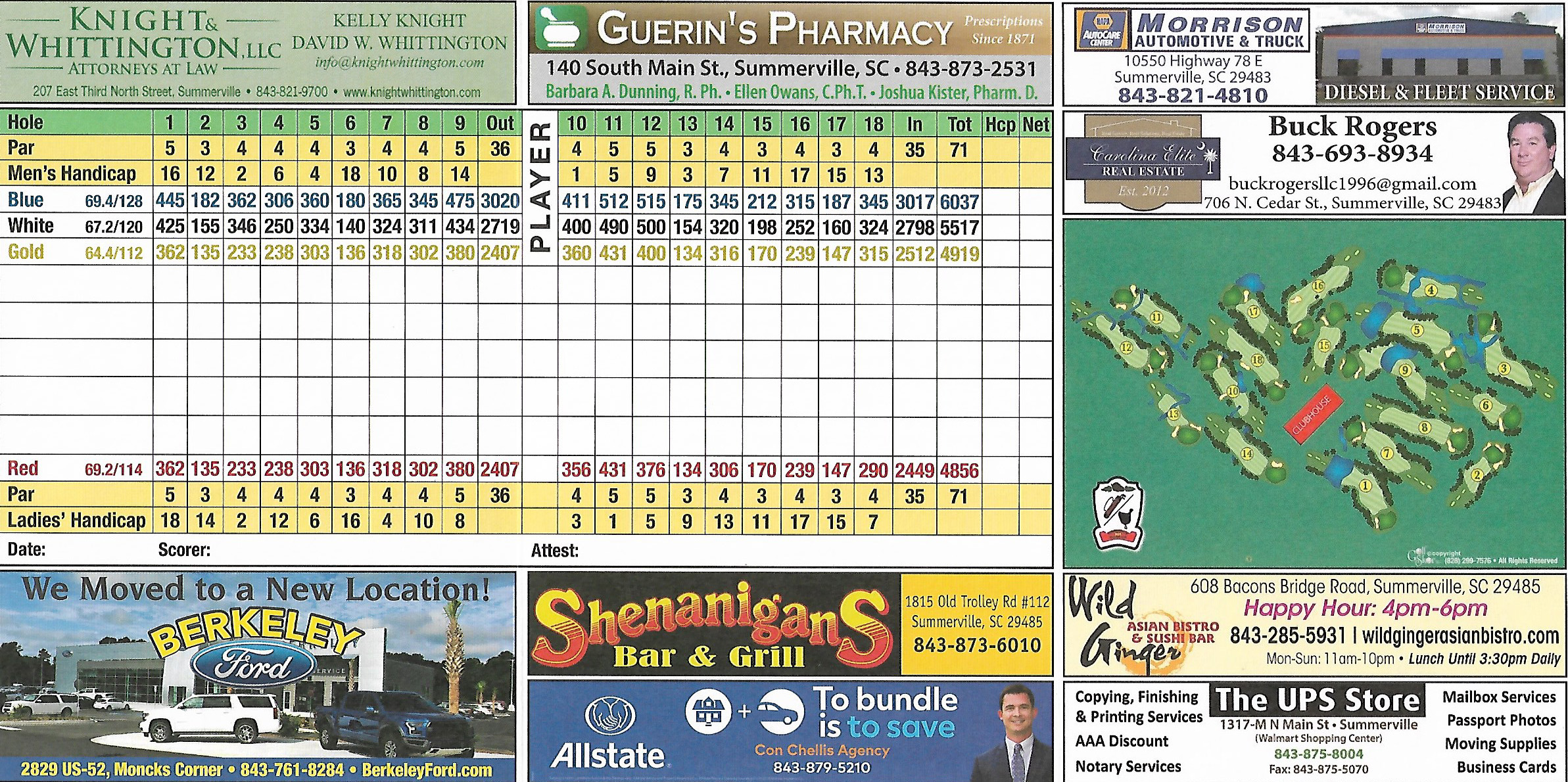 Summerville Country Club scorecard
