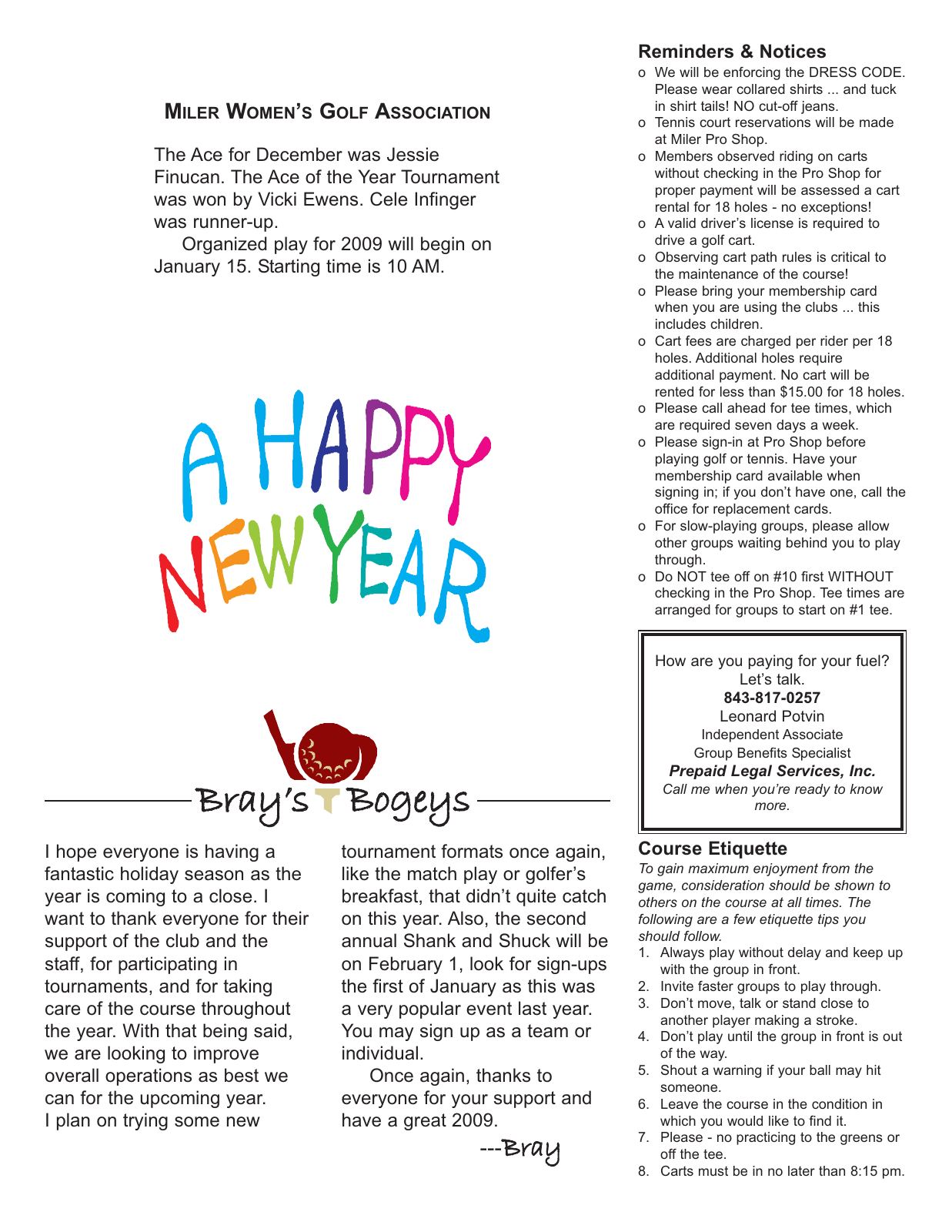 January 2009 newsletter, page 2 of 2