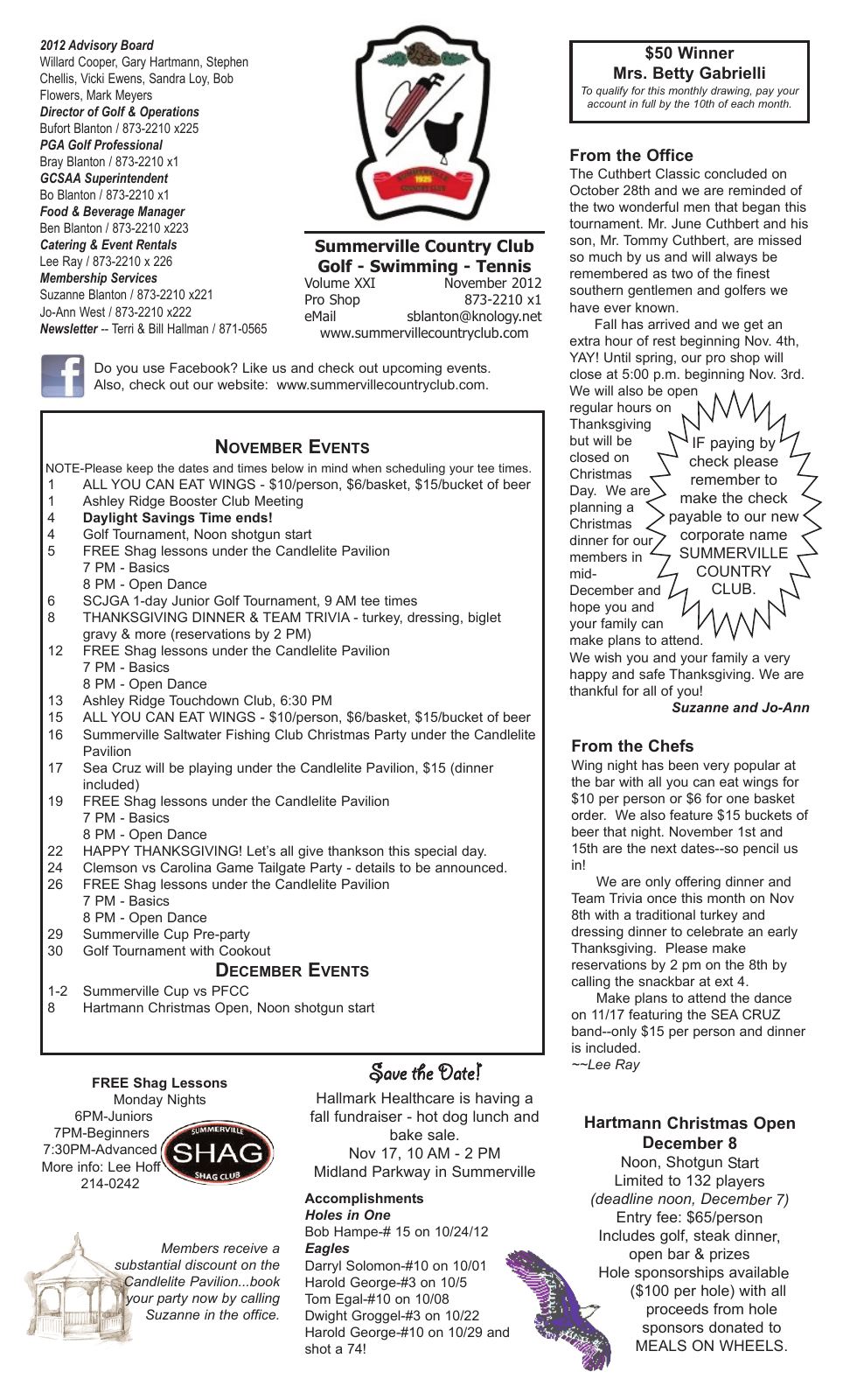 November 2012 newsletter, page 1 of 2