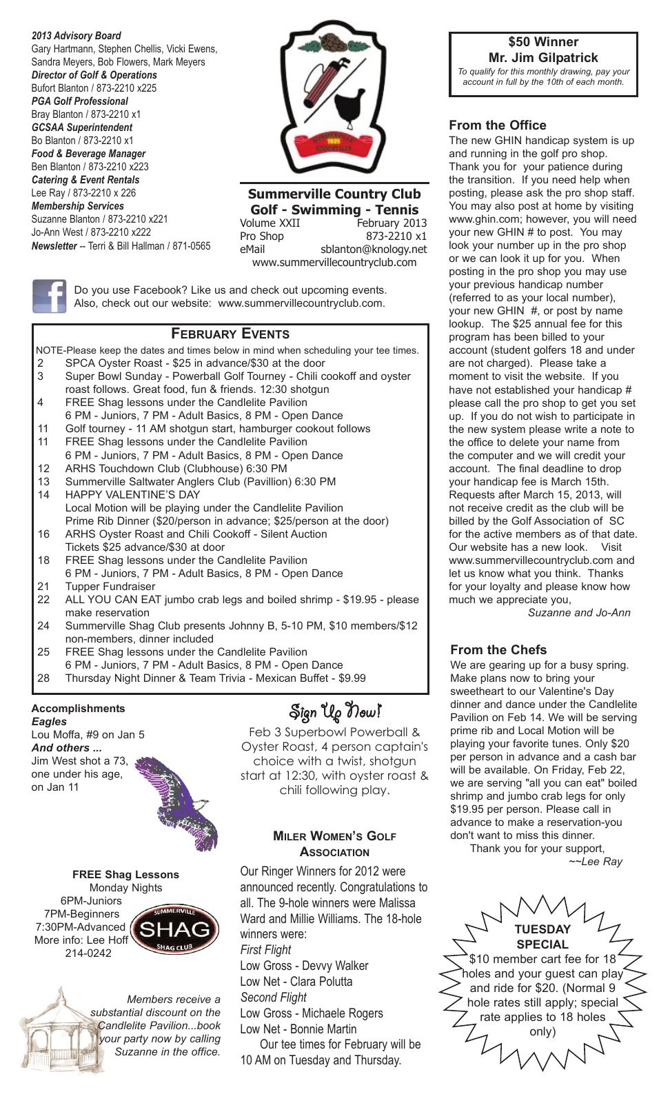 February 2013 newsletter, page 1 of 2