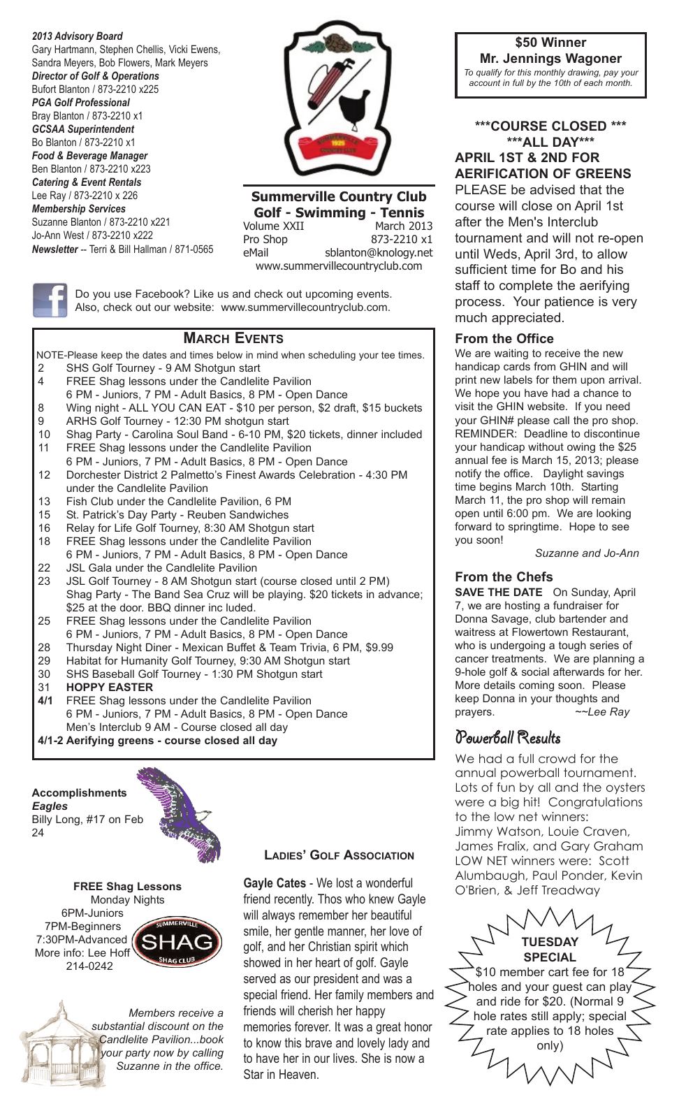 March 2013 newsletter, page 1 of 2