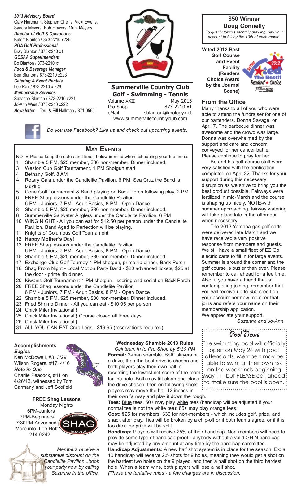 May 2013 newsletter, page 1 of 2