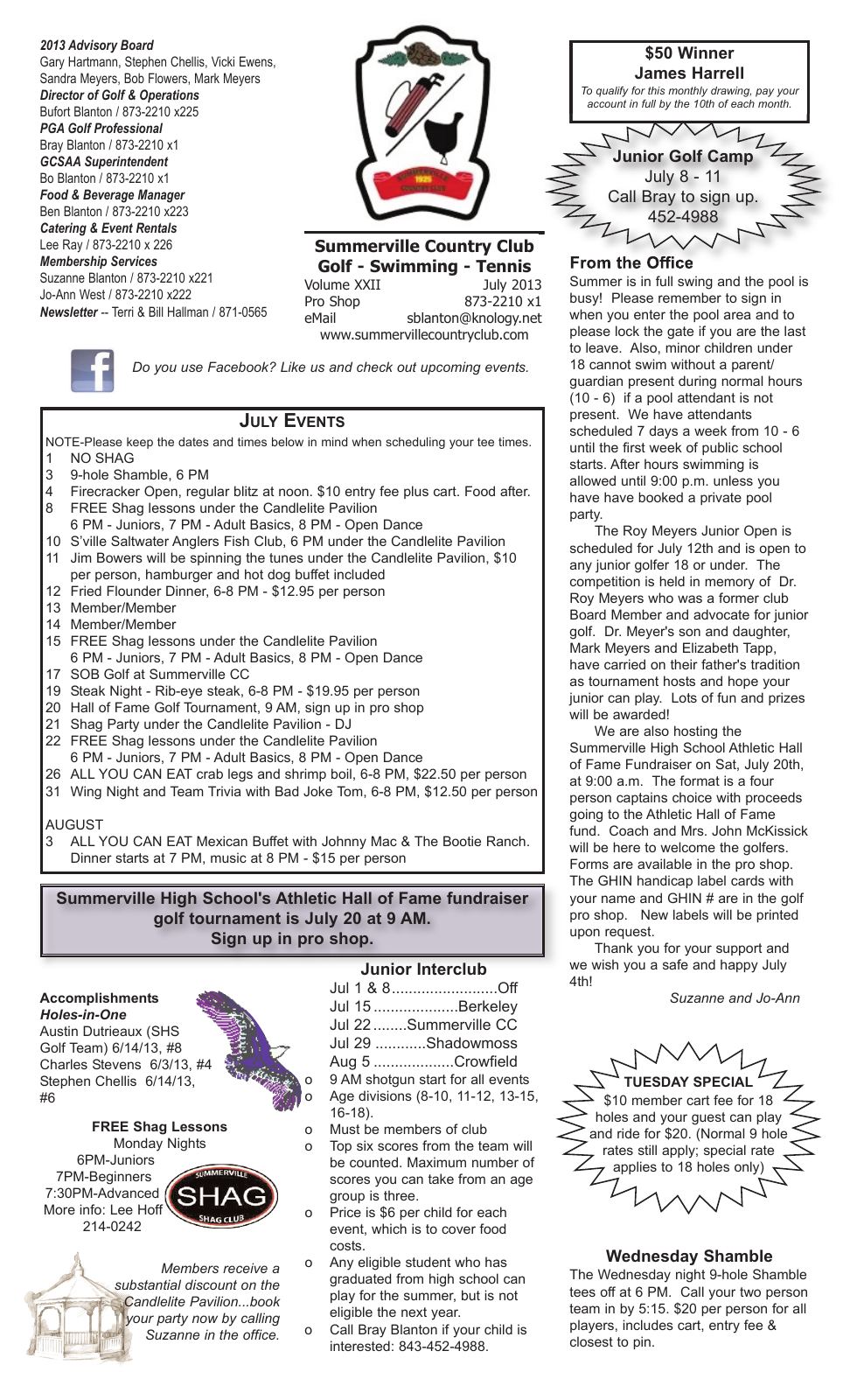 July 2013 newsletter, page 1 of 2