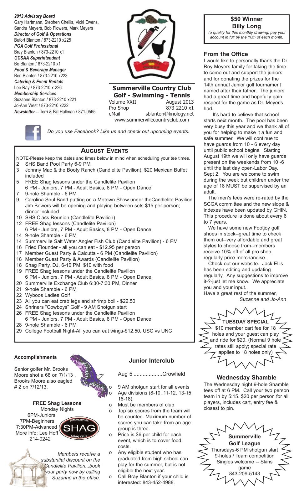 August 2013 newsletter, page 1 of 2