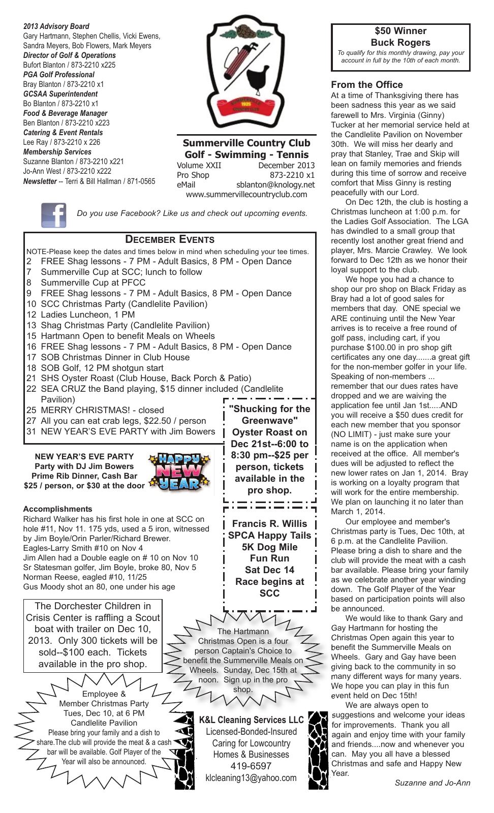 December 2013 newsletter, page 1 of 2