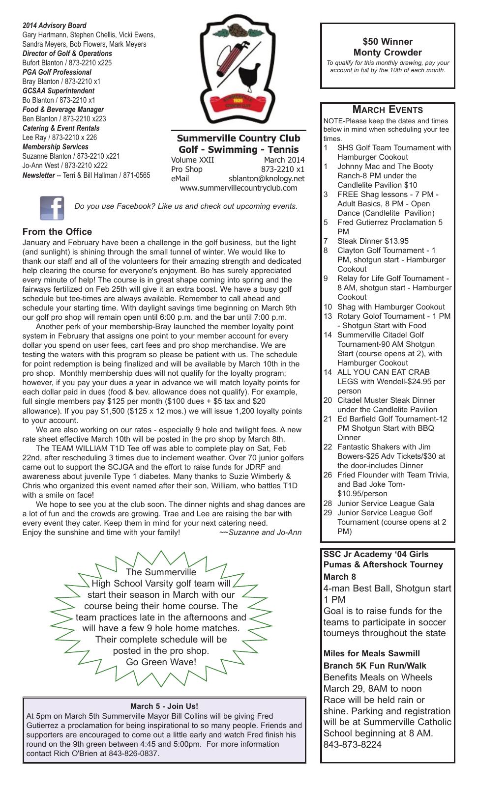 March 2014 newsletter, page 1 of 2