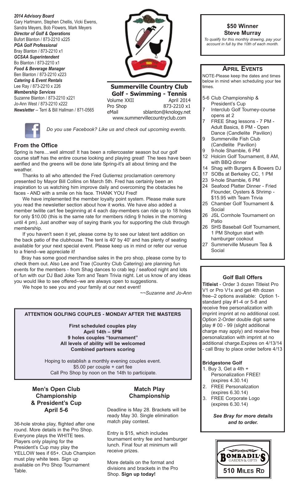 April 2014 newsletter, page 1 of 2