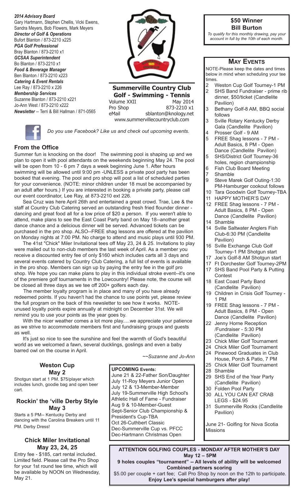 May 2014 newsletter, page 1 of 2