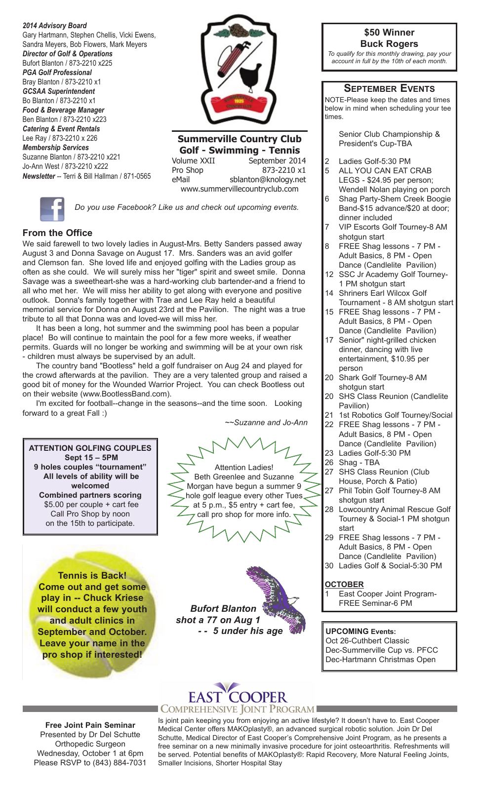 September 2014 newsletter, page 1 of 2