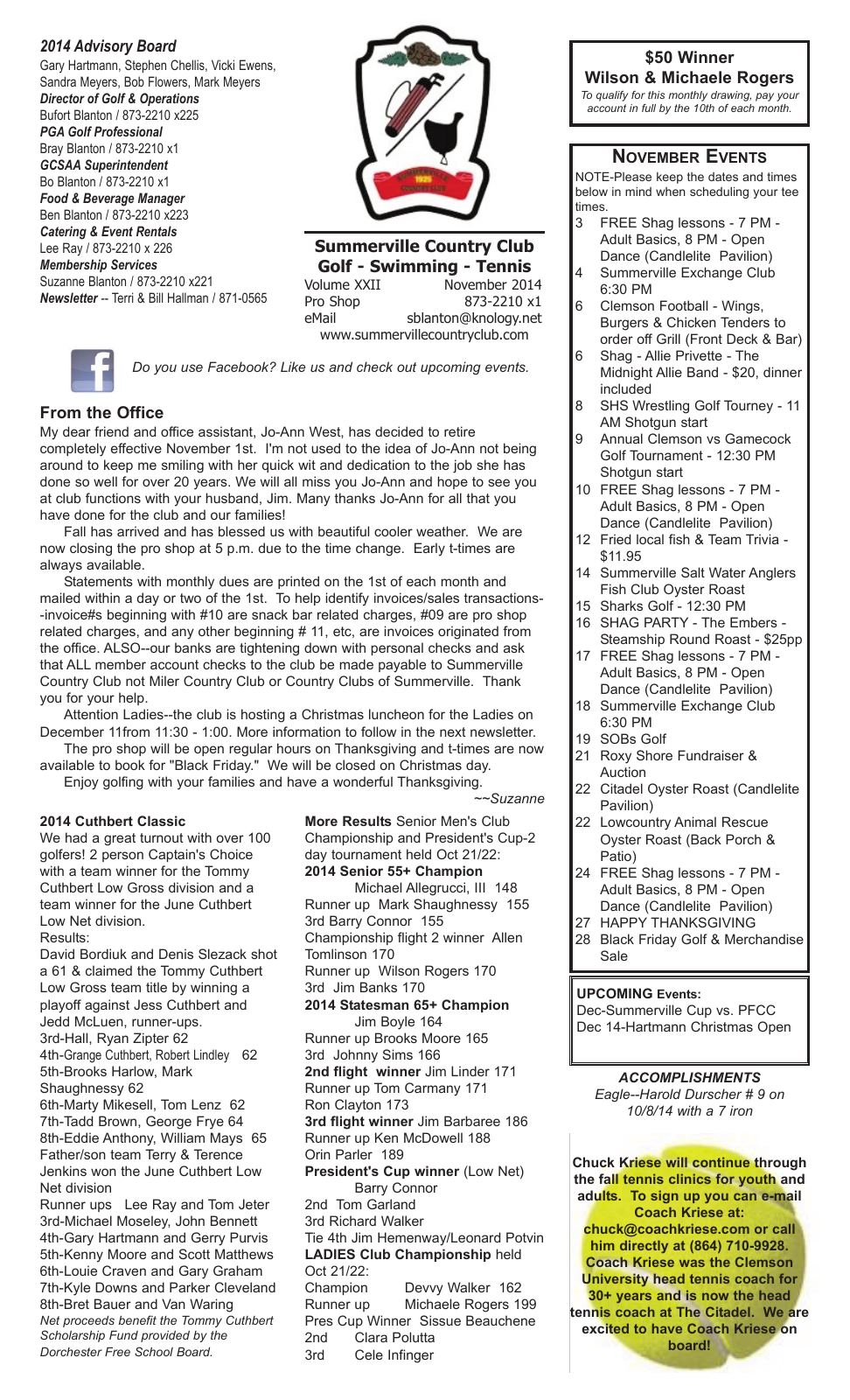November 2014 newsletter, page 1 of 2