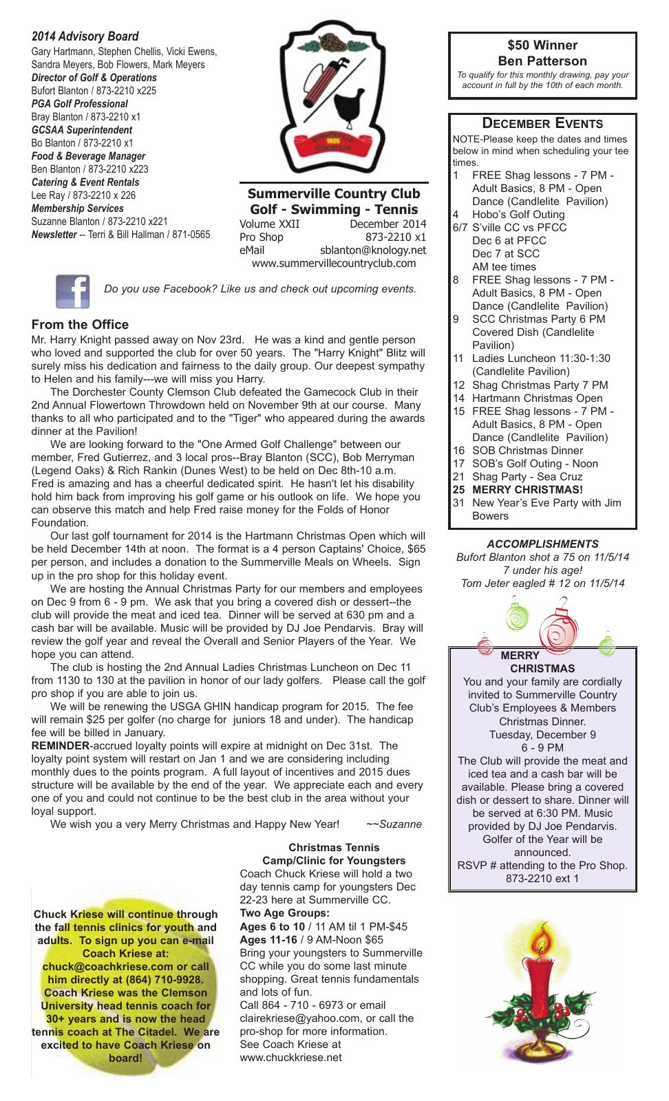 December 2014 newsletter, page 1 of 2