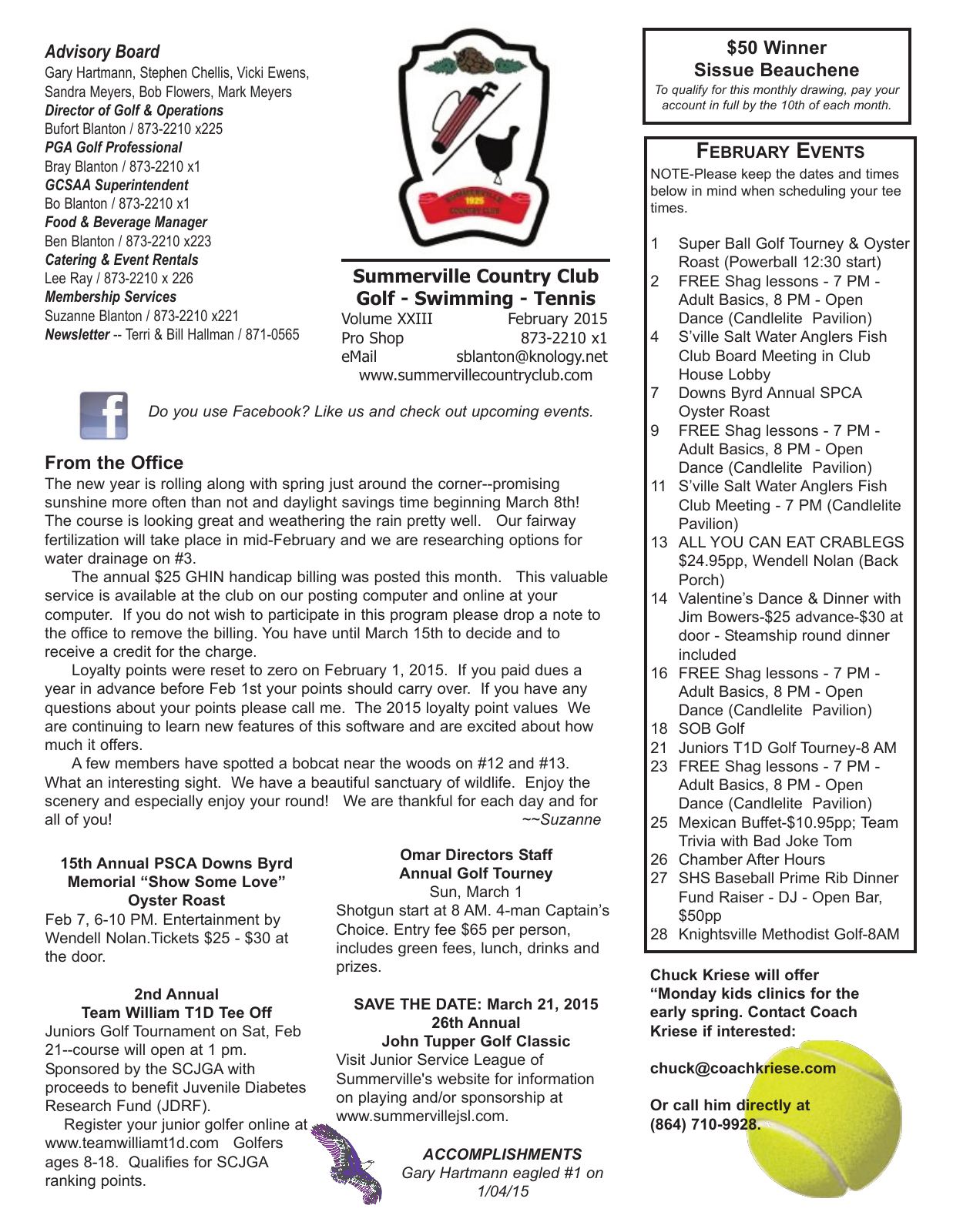 February 2015 newsletter, page 1 of 2