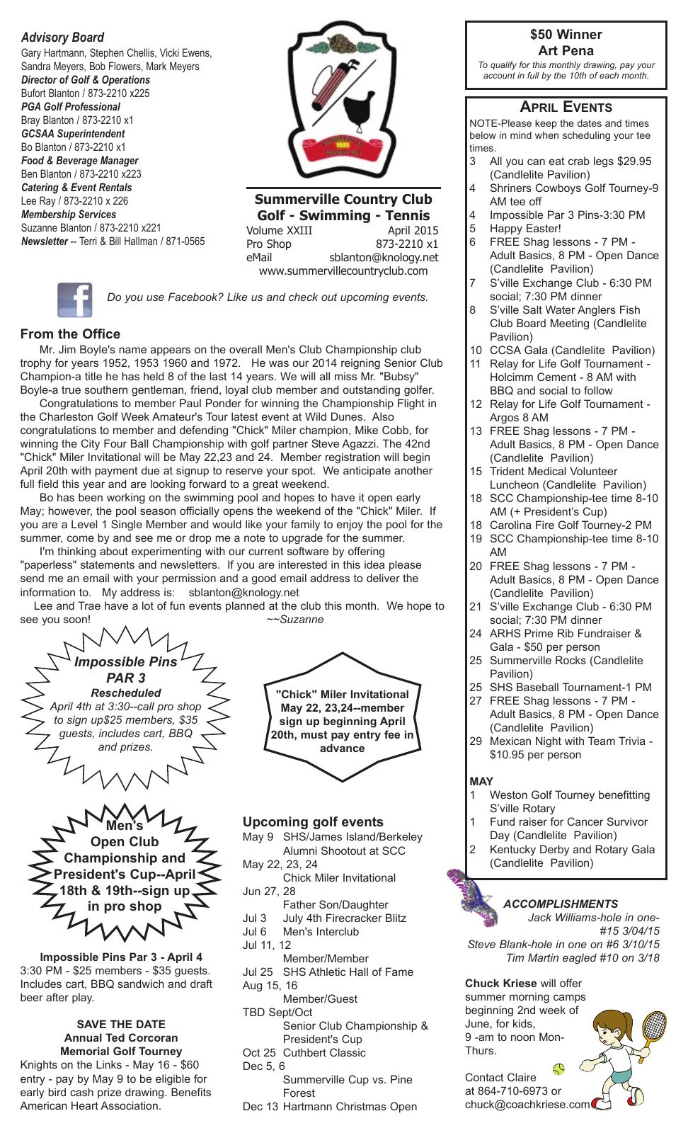 April 2015 newsletter, page 1 of 2