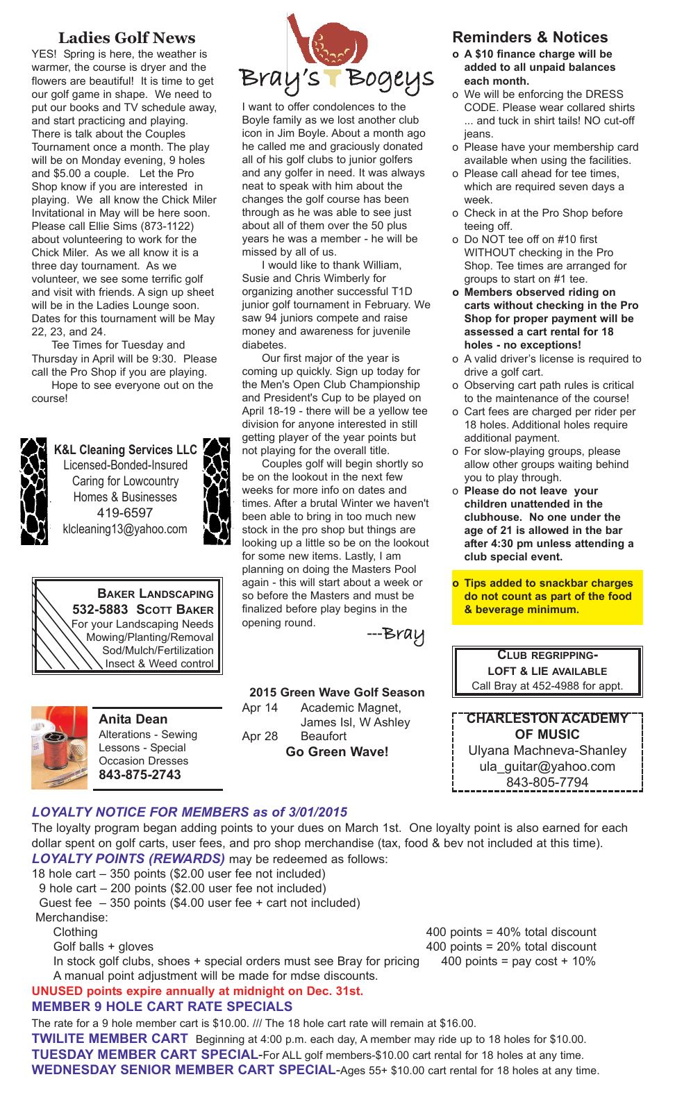 April 2015 newsletter, page 2 of 2