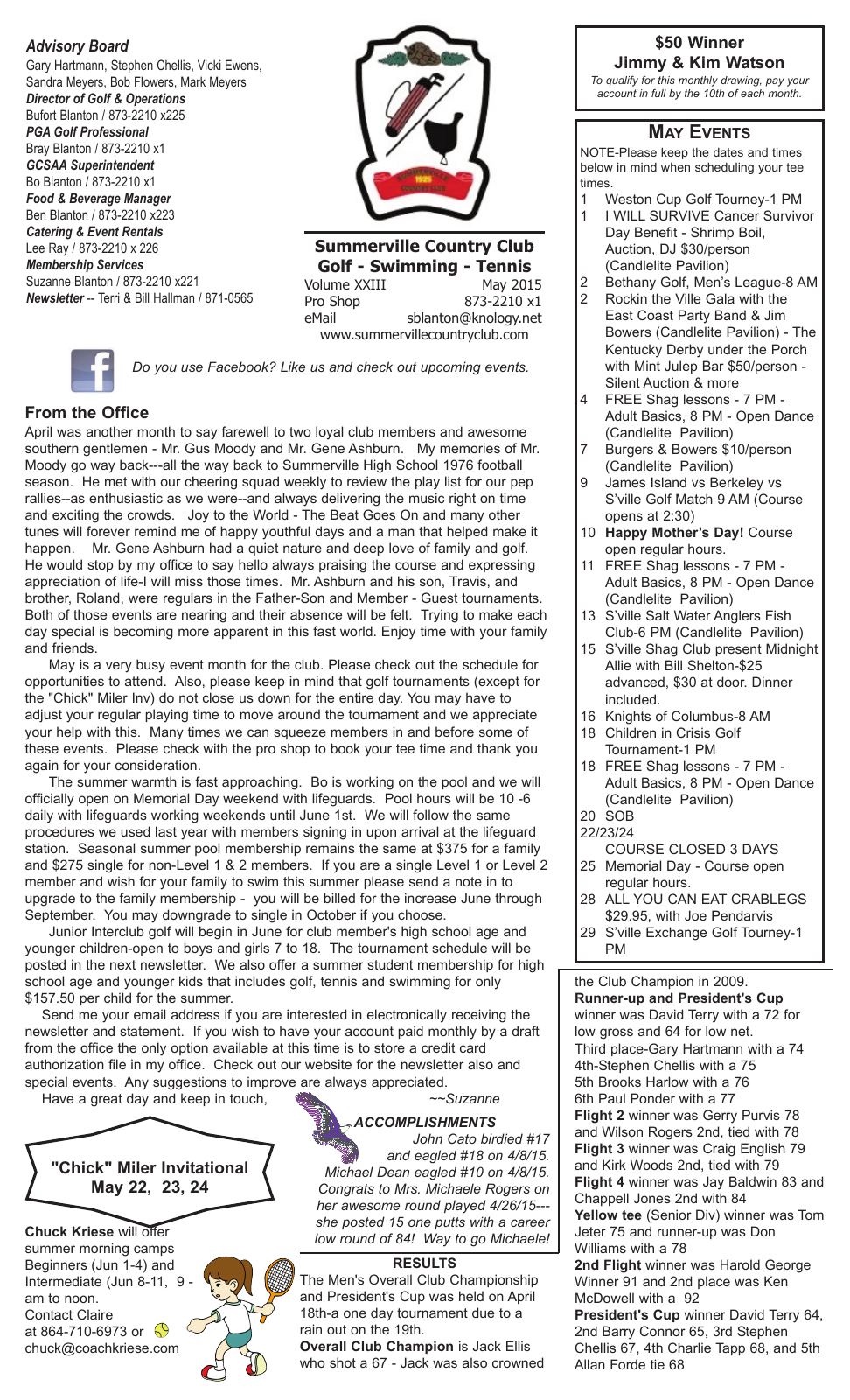 May 2015 newsletter, page 1 of 2