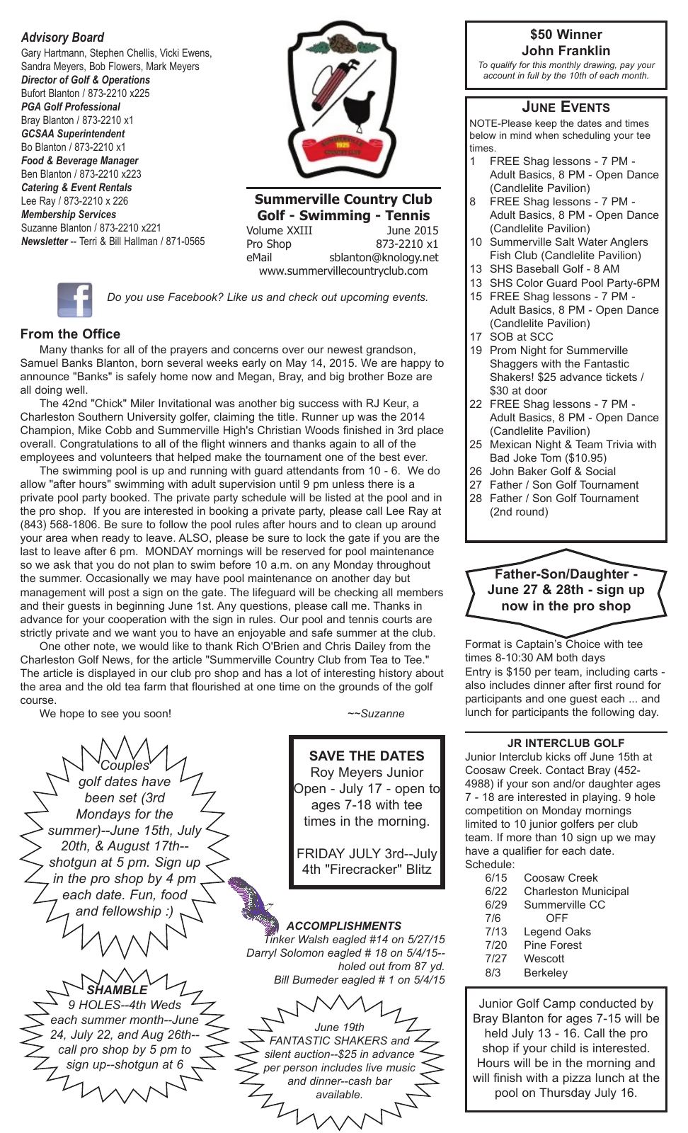 June 2015 newsletter, page 1 of 2