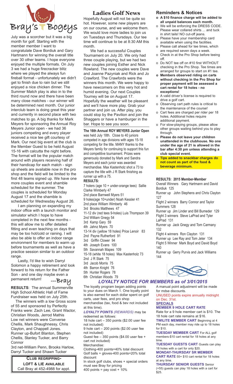 August 2015 newsletter, page 2 of 2