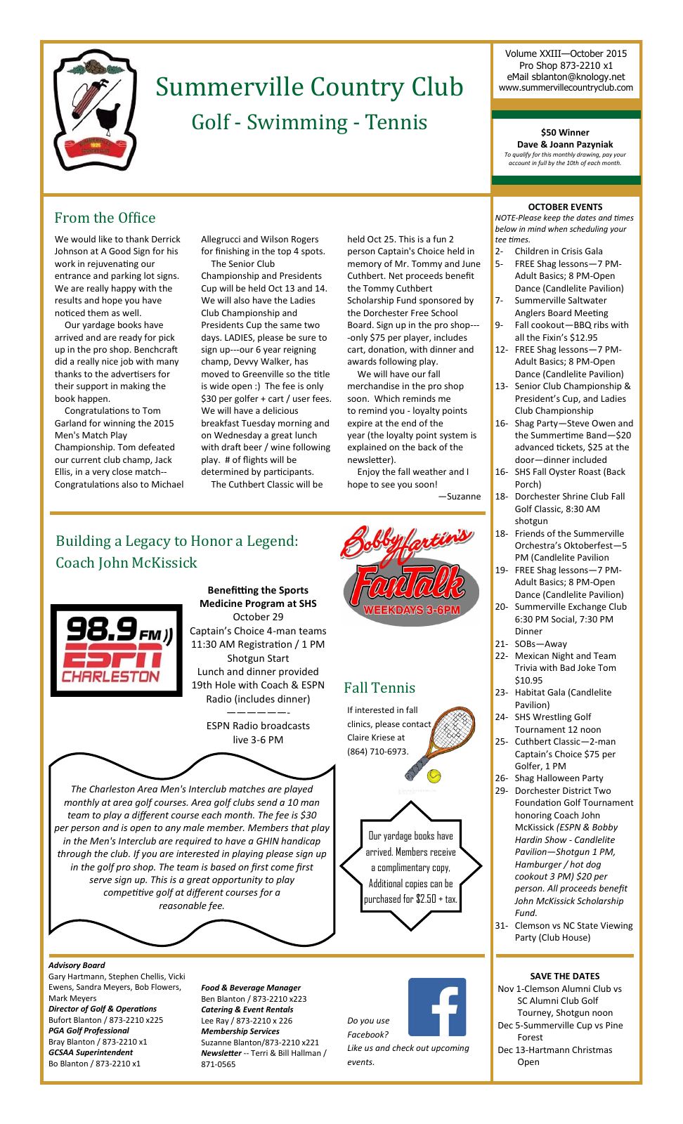 October 2015 newsletter, page 1 of 2