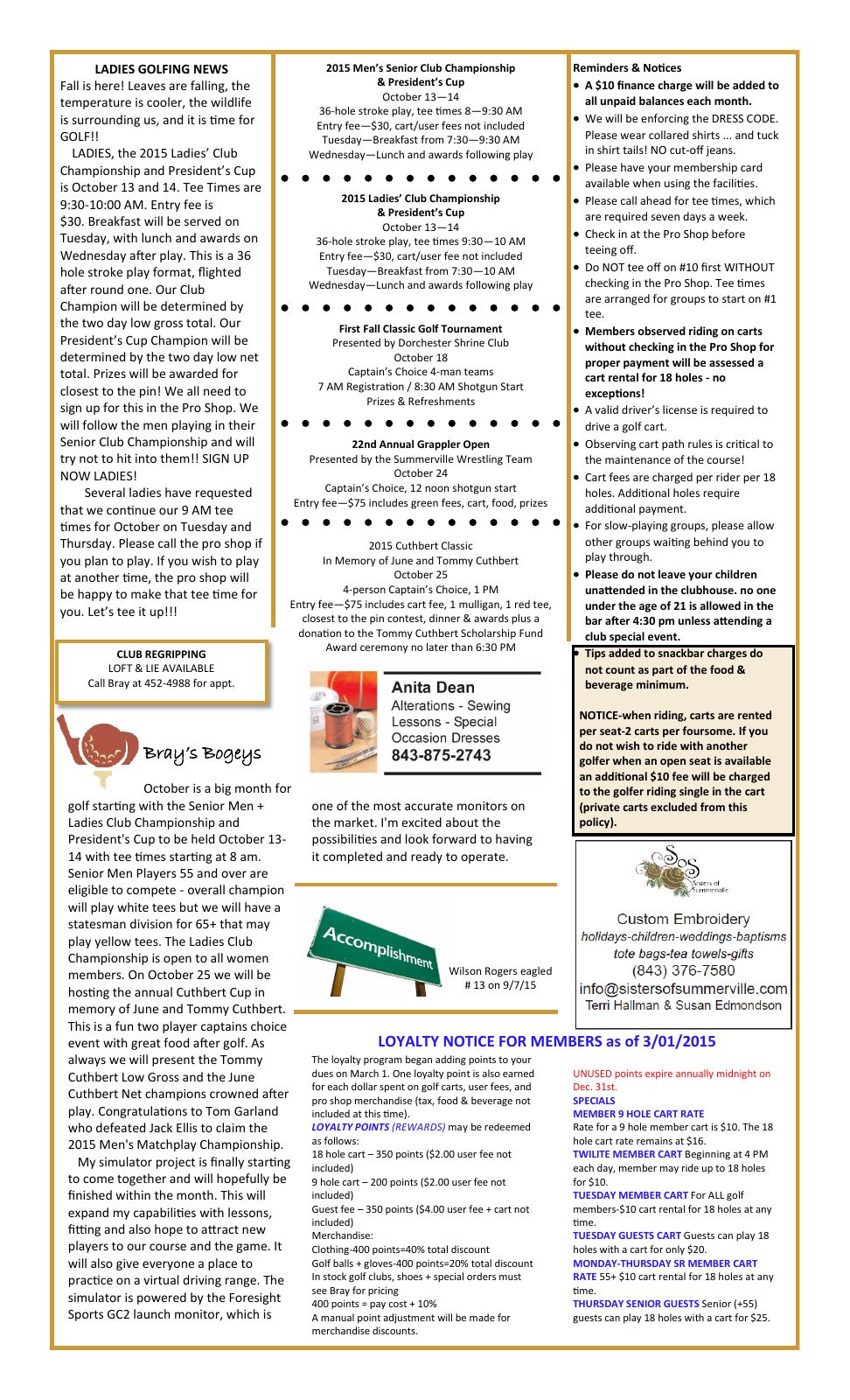 October 2015 newsletter, page 2 of 2