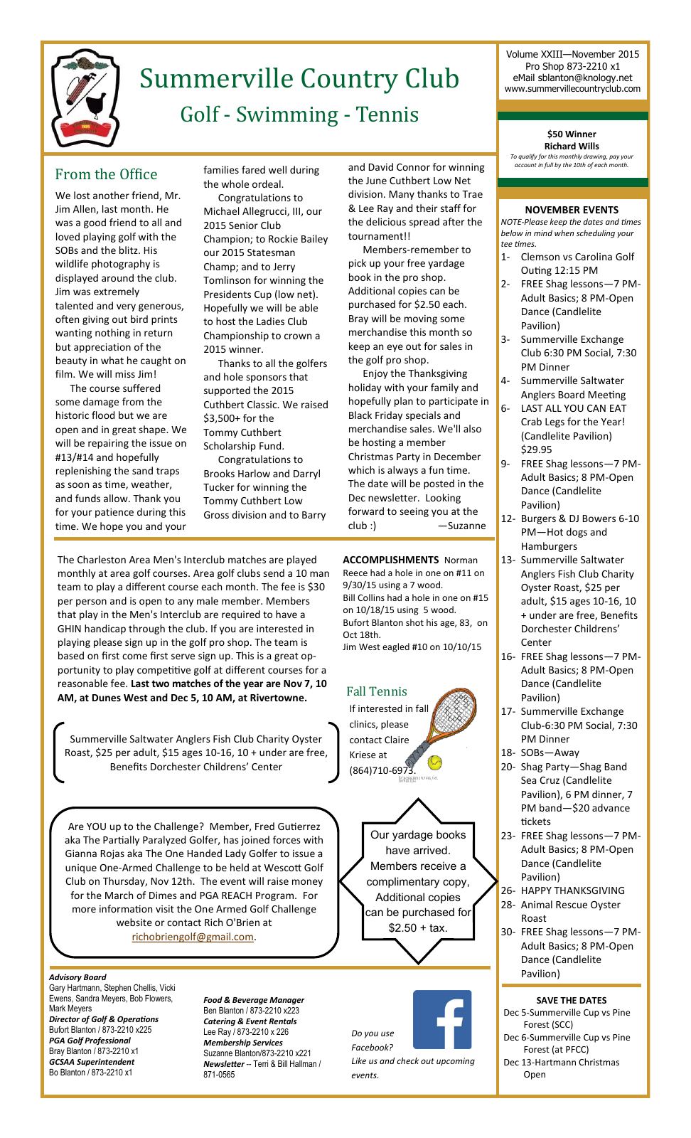 November 2015 newsletter, page 1 of 2
