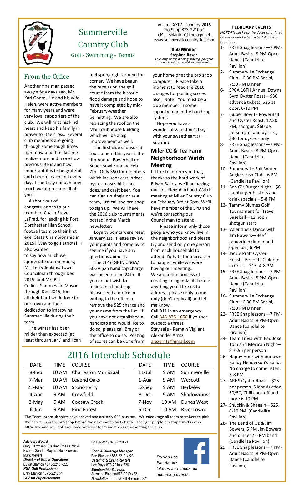 February 2016 newsletter, page 1 of 2