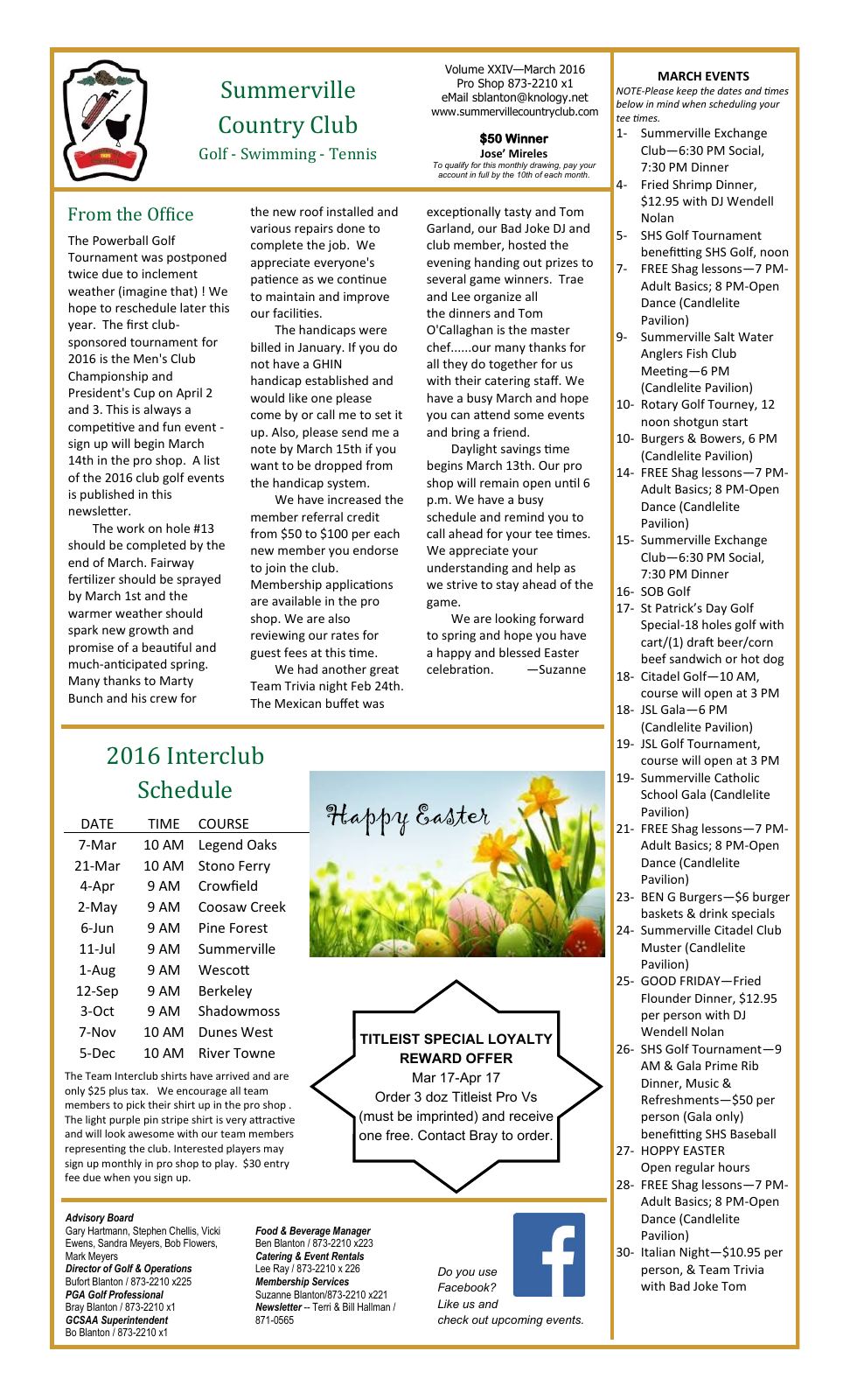 March 2016 newsletter, page 1 of 2