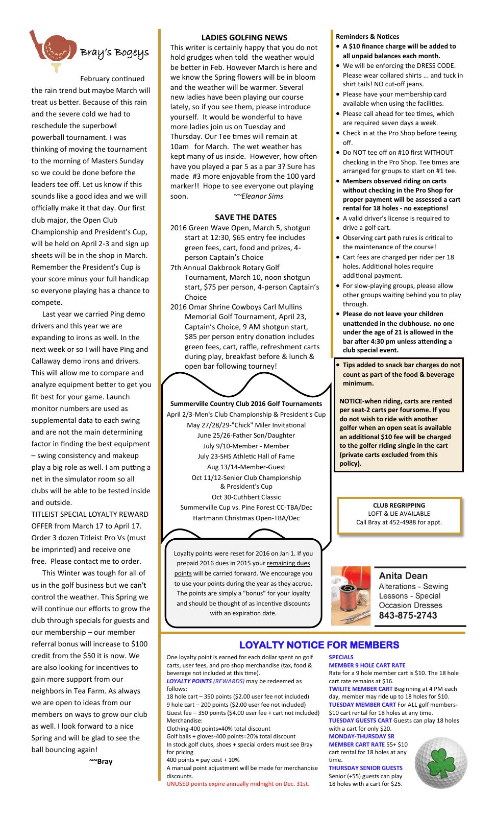 March 2016 newsletter, page 2 of 2