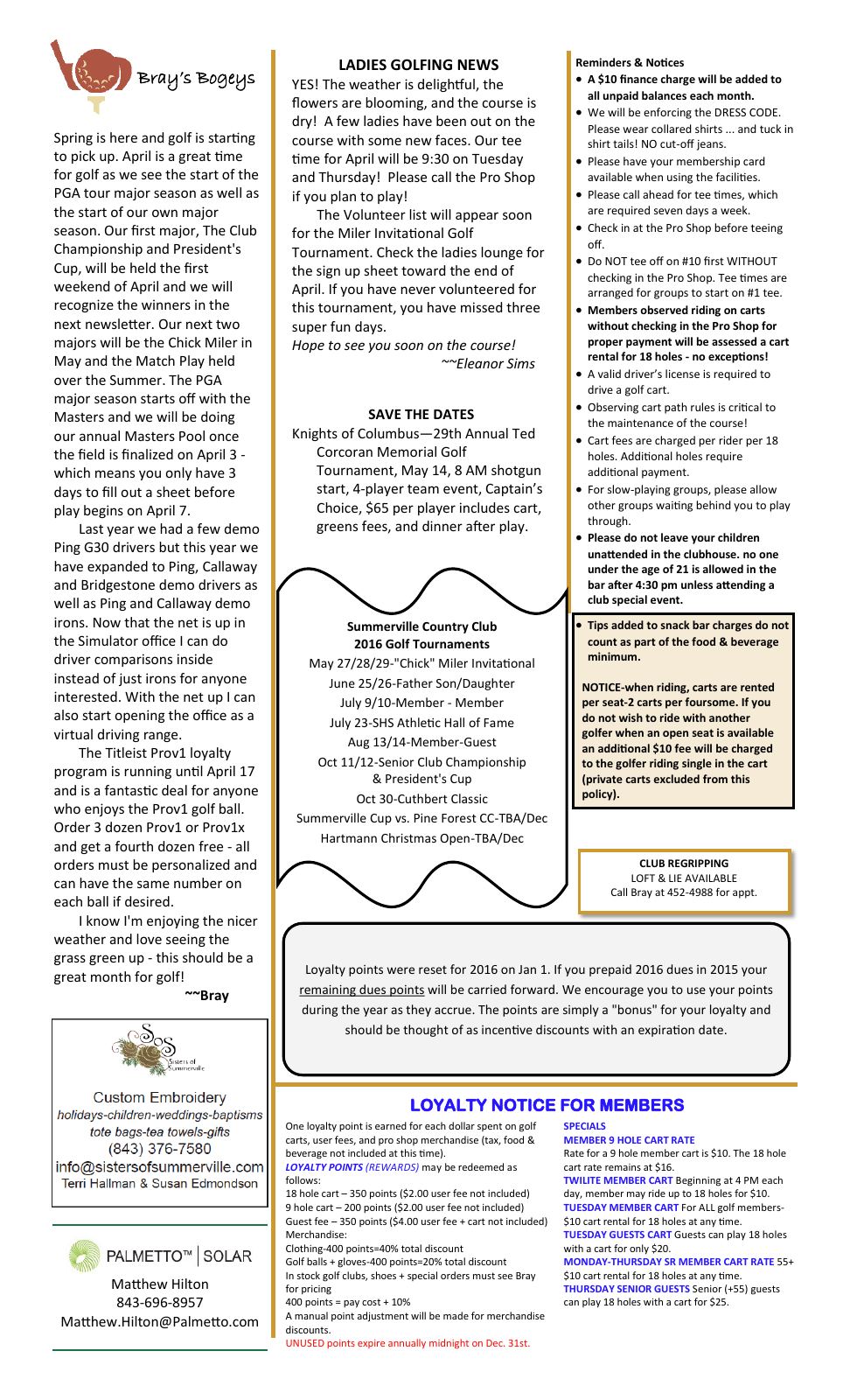 April 2016 newsletter, page 2 of 2