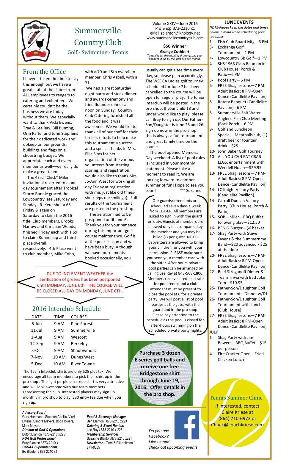 June 2016 newsletter, page 1 of 2