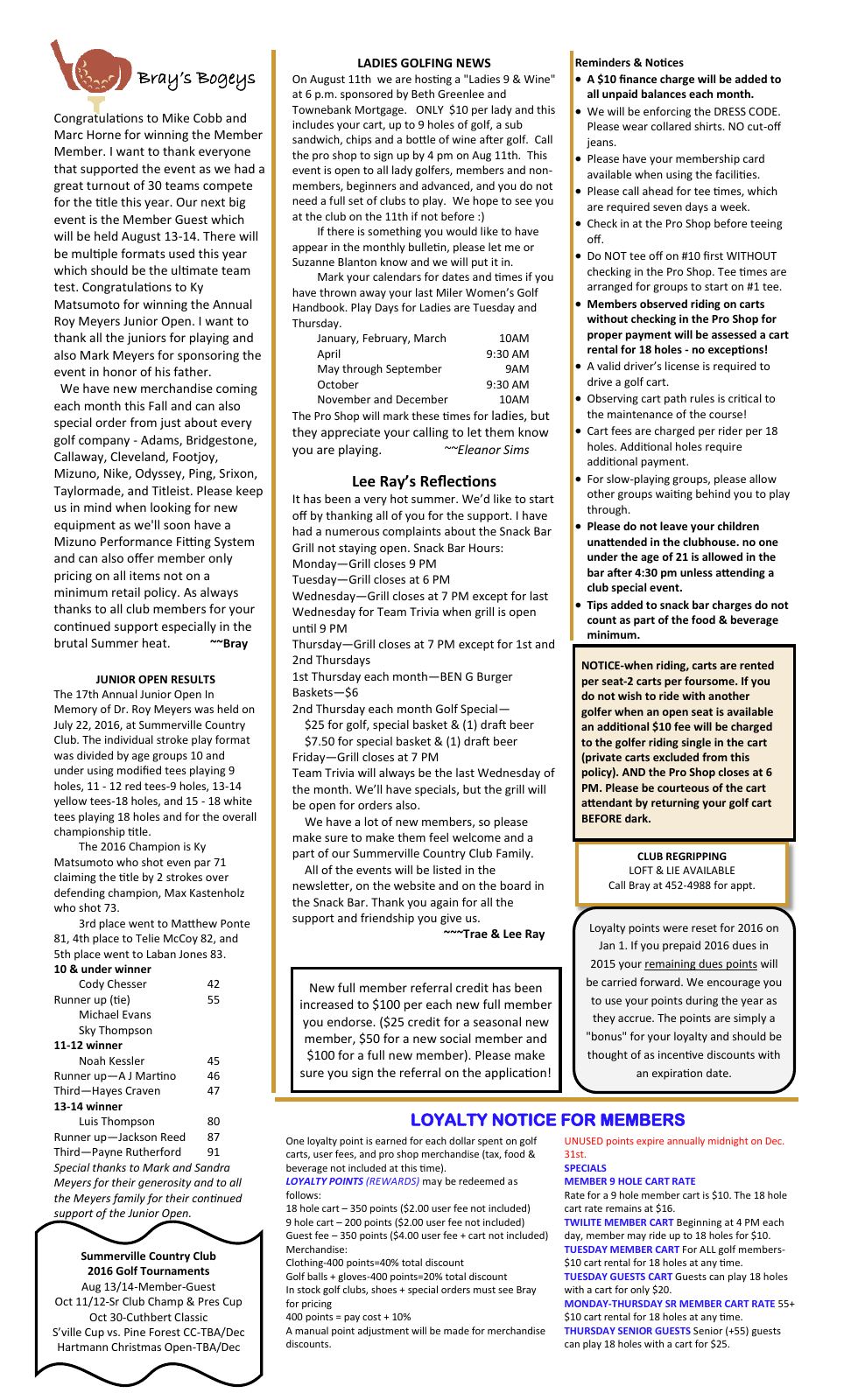 August 2016 newsletter, page 2 of 2