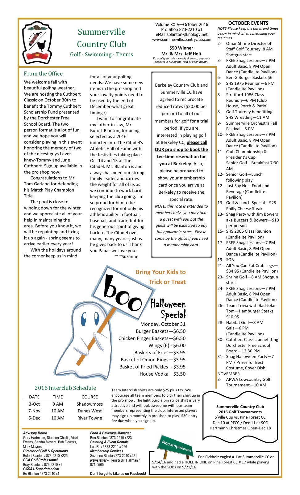 October 2016 newsletter, page 1 of 2