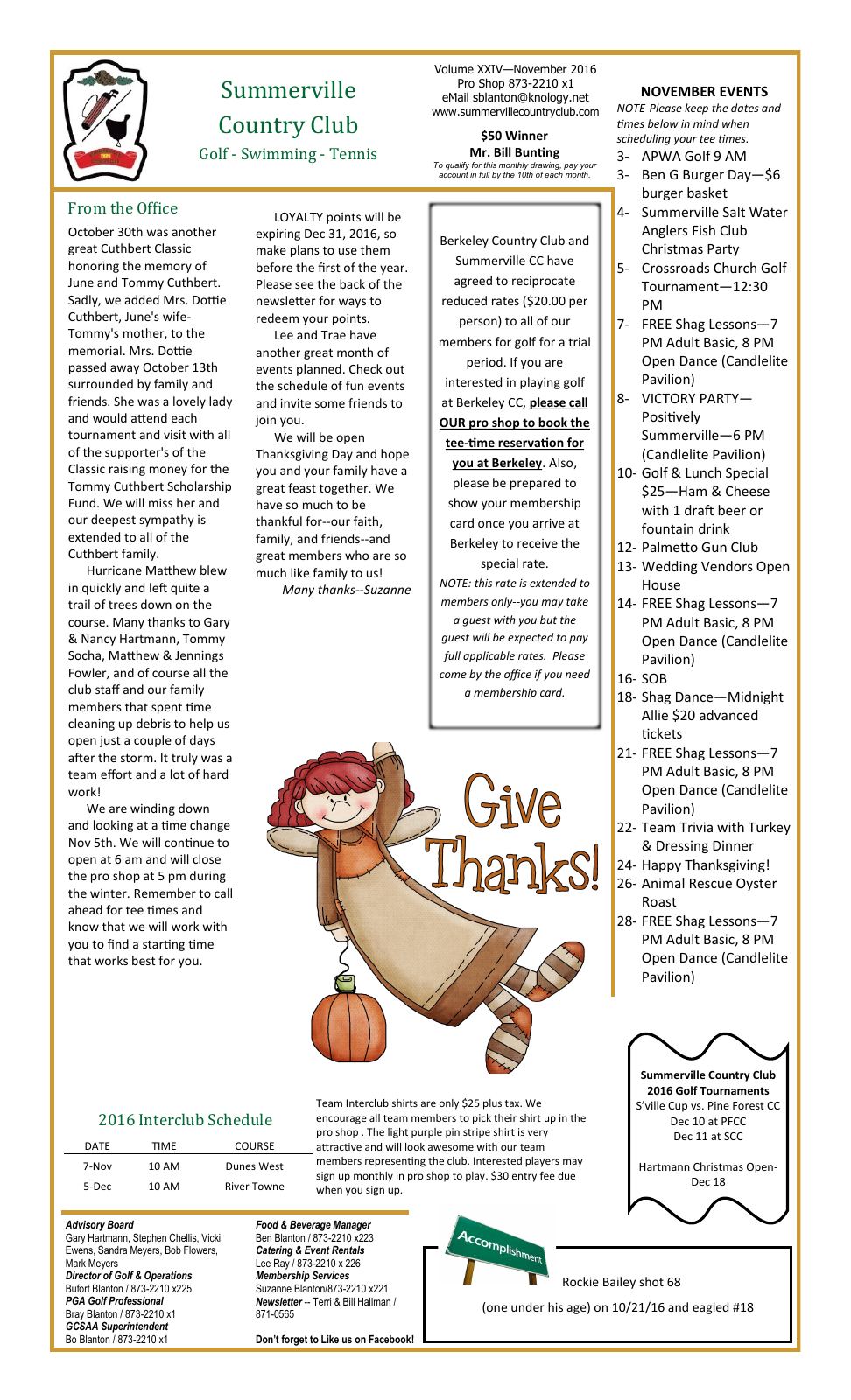 November 2016 newsletter, page 1 of 2