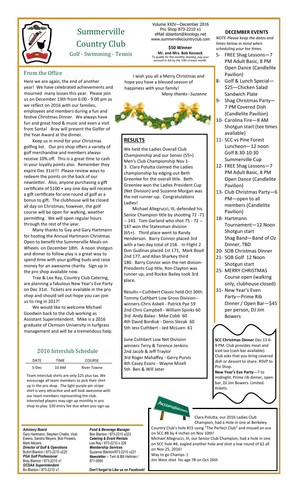 December 2016 newsletter, page 1 of 2