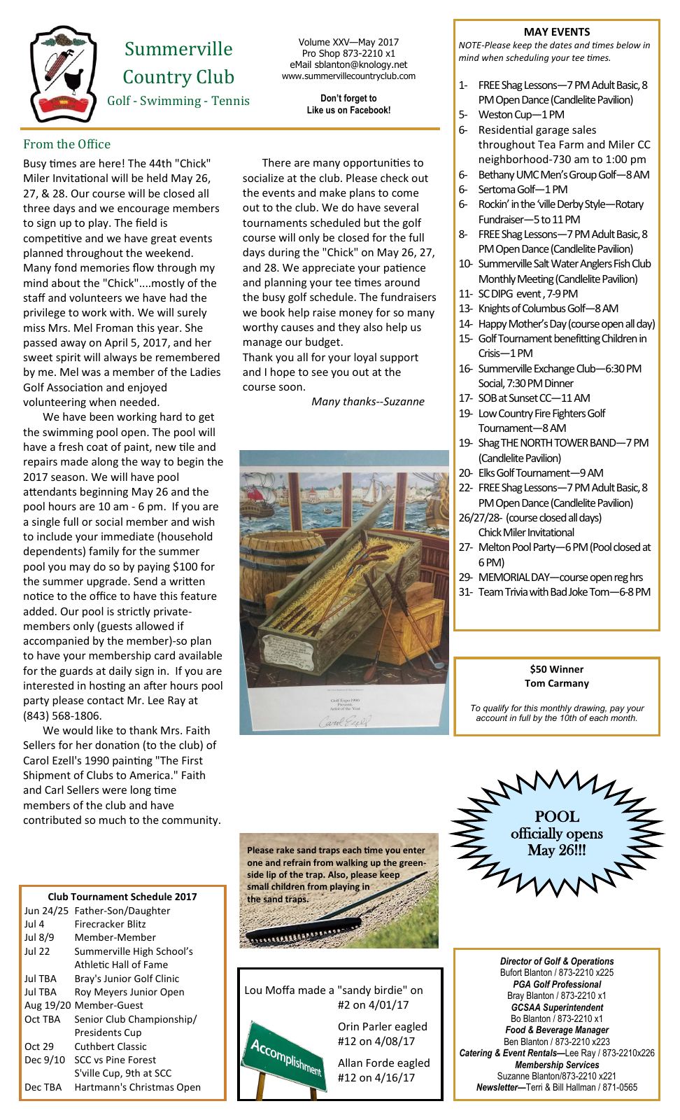 May 2017 newsletter, page 1 of 2