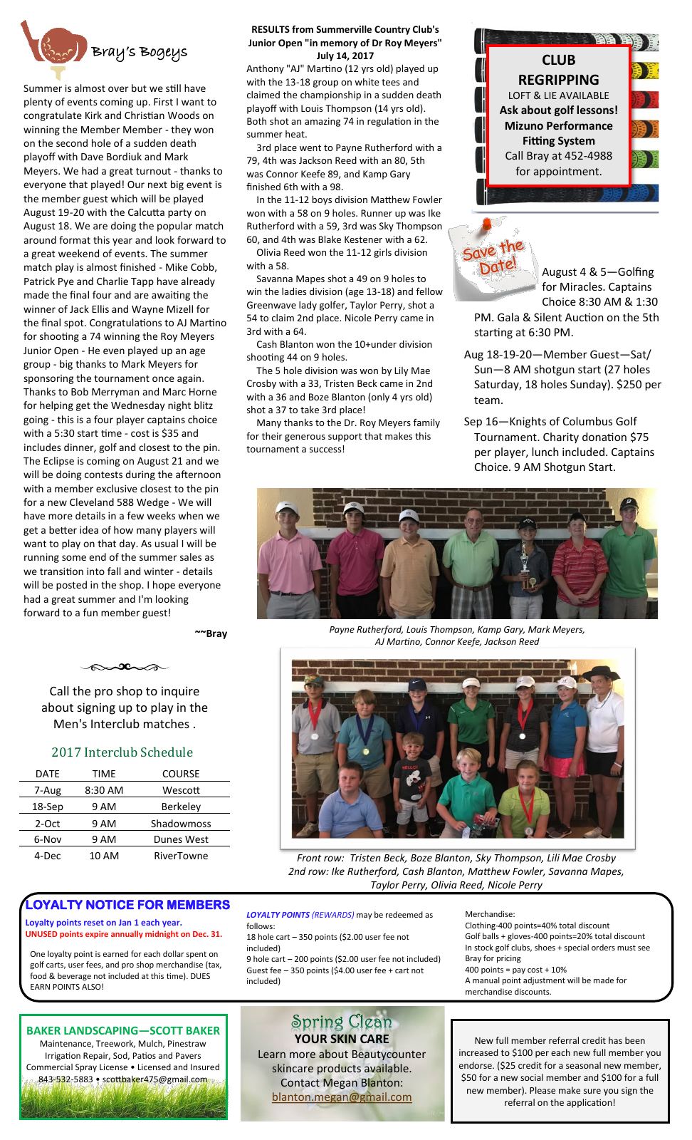 August 2017 newsletter, page 2 of 2