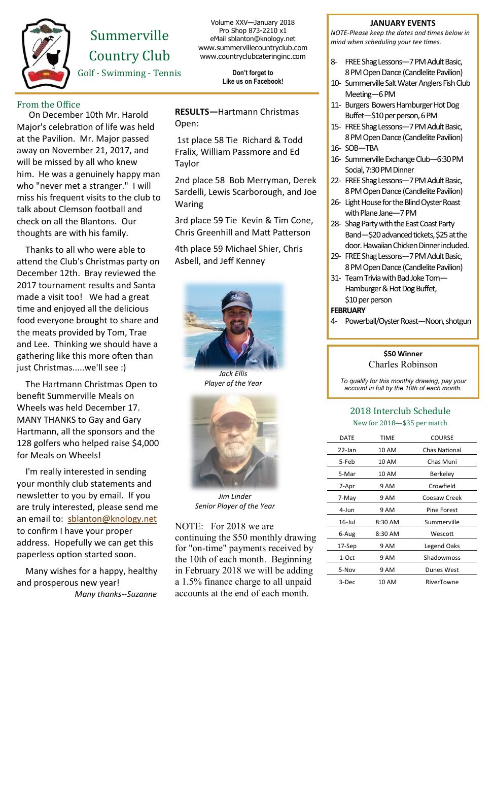 January 2018 newsletter, page 1 of 2