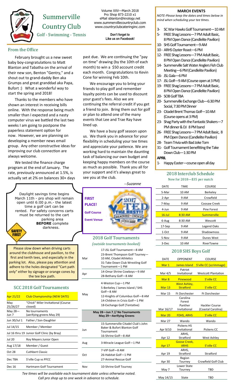March 2018 newsletter, page 1 of 2