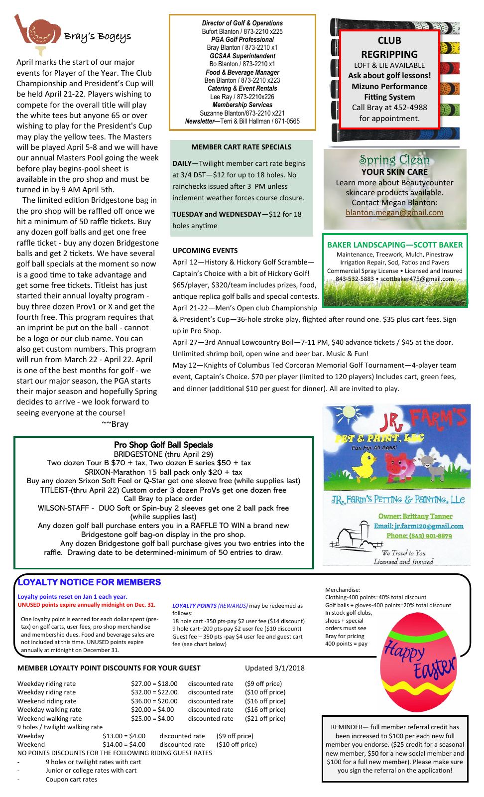 April 2018 newsletter, page 2 of 2