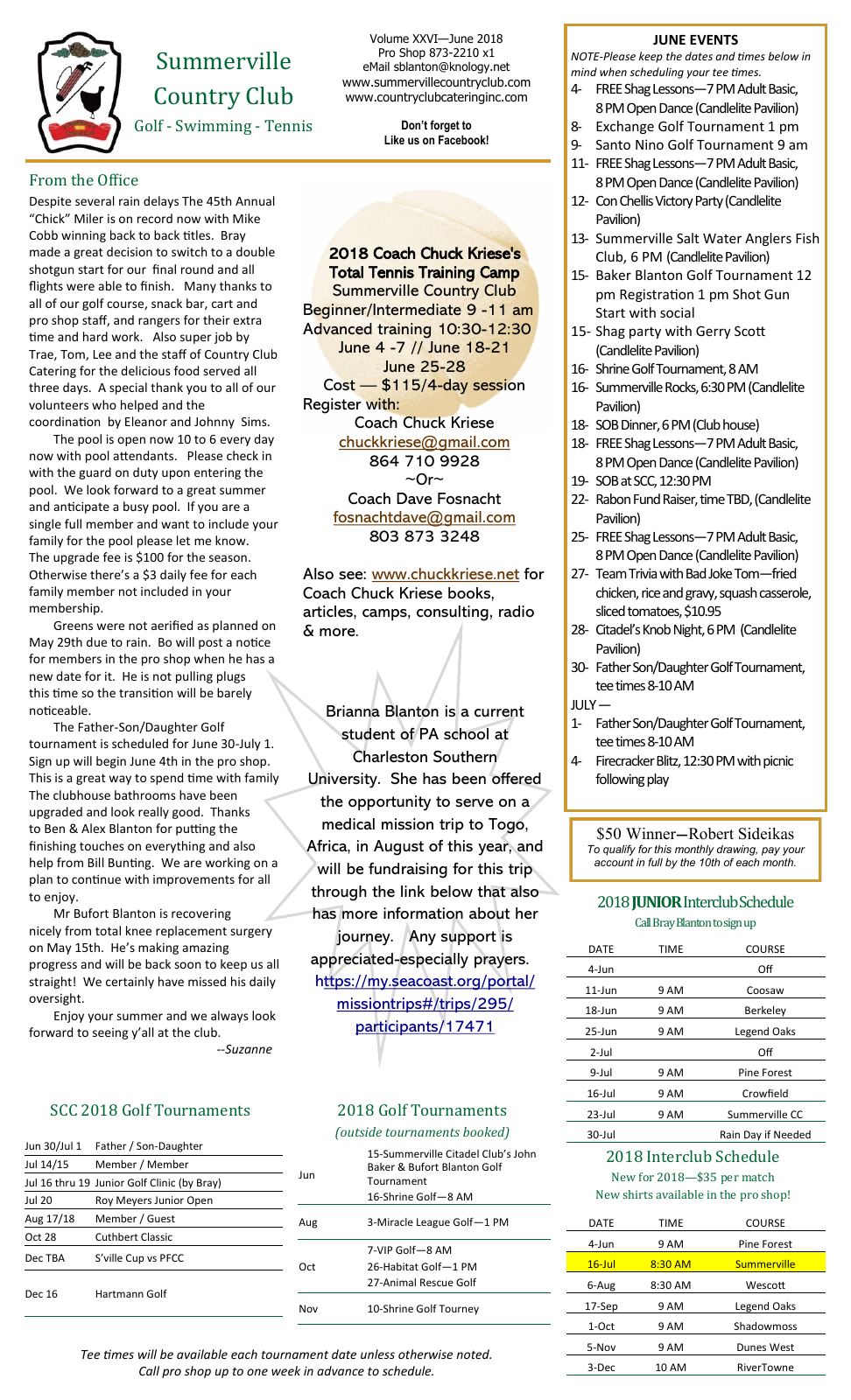 June 2018 newsletter, page 1 of 2