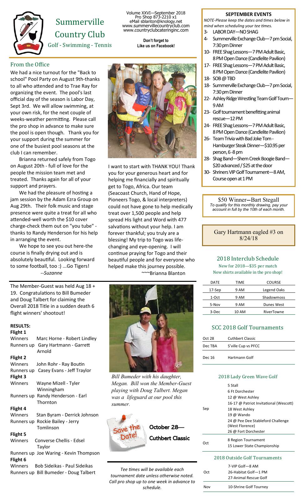 September 2018 newsletter, page 1 of 2