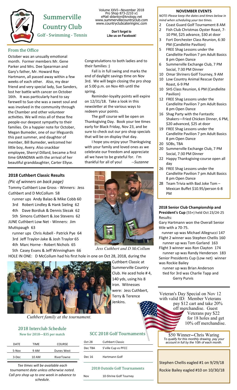 November 2018 newsletter, page 1 of 2