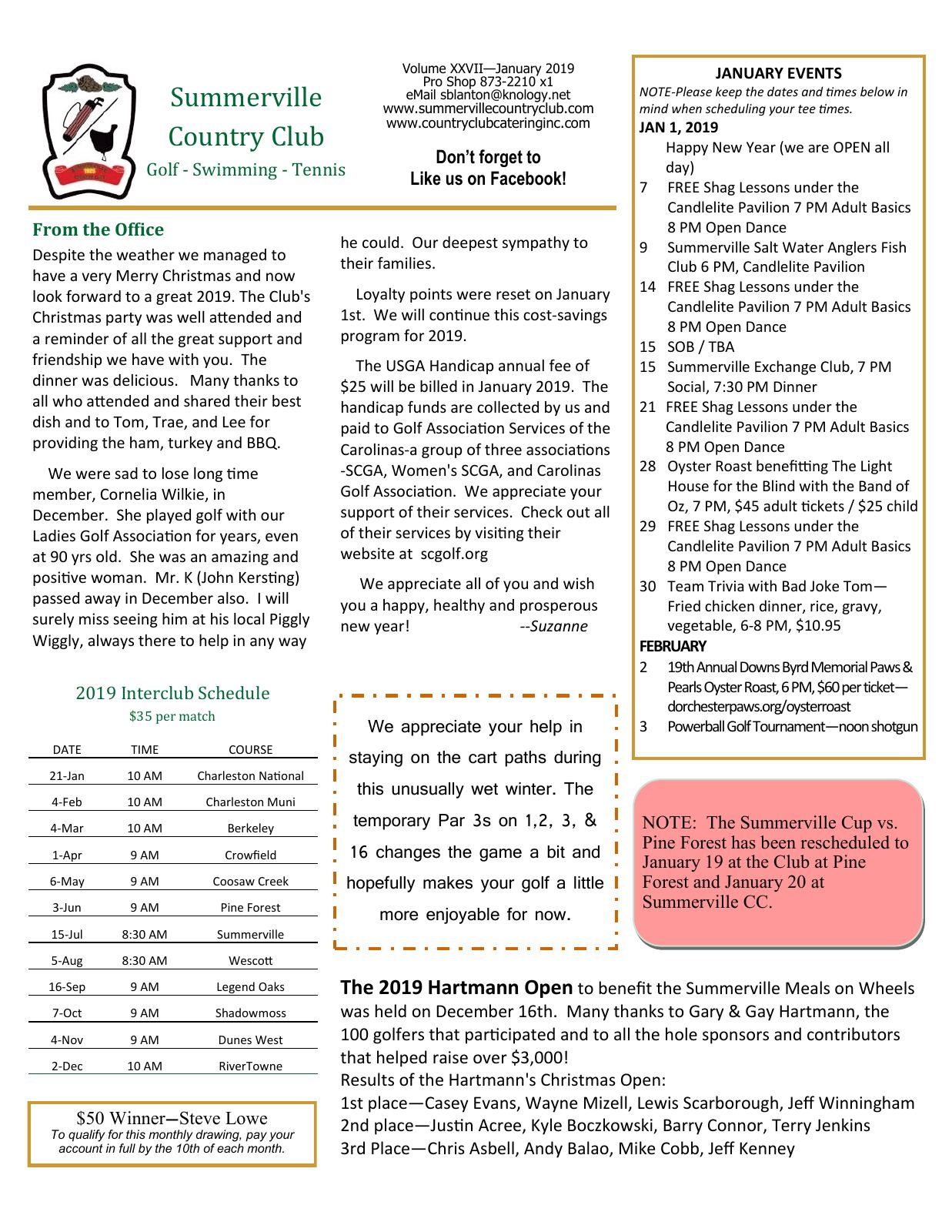January 2019 newsletter, page 1 of 2