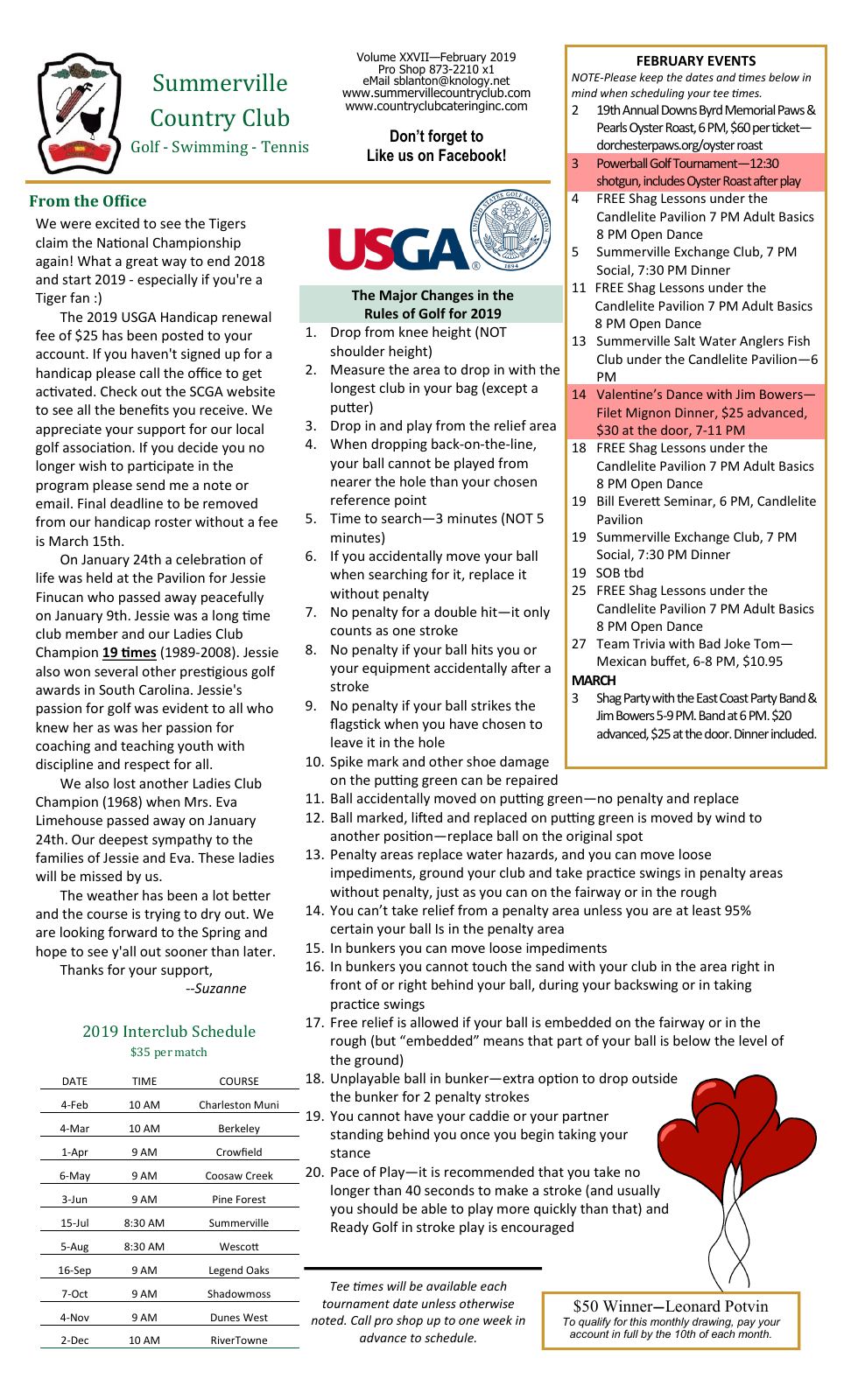 February 2019 newsletter, page 1 of 2