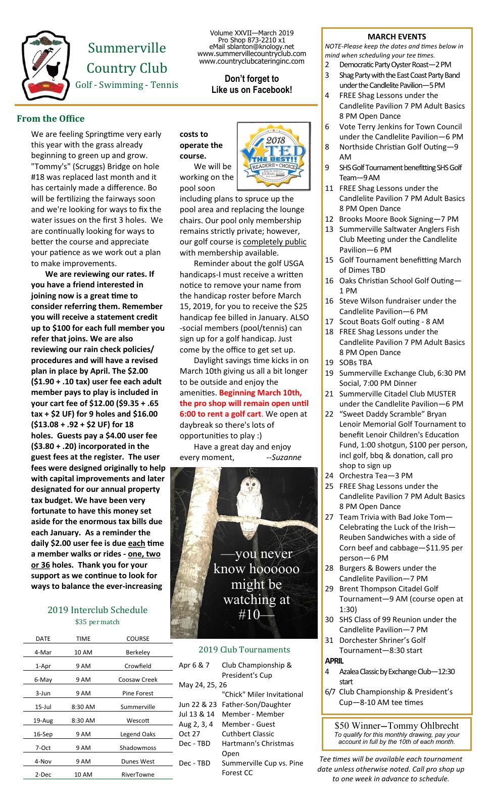 March 2019 newsletter, page 1 of 2