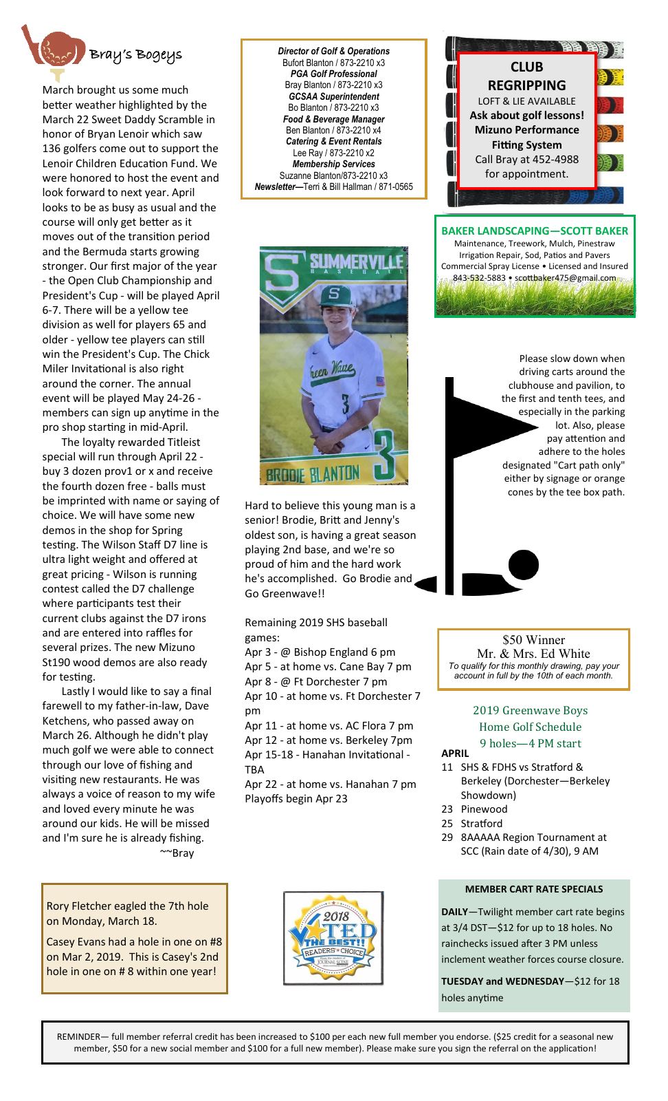 April 2019 newsletter, page 2 of 2
