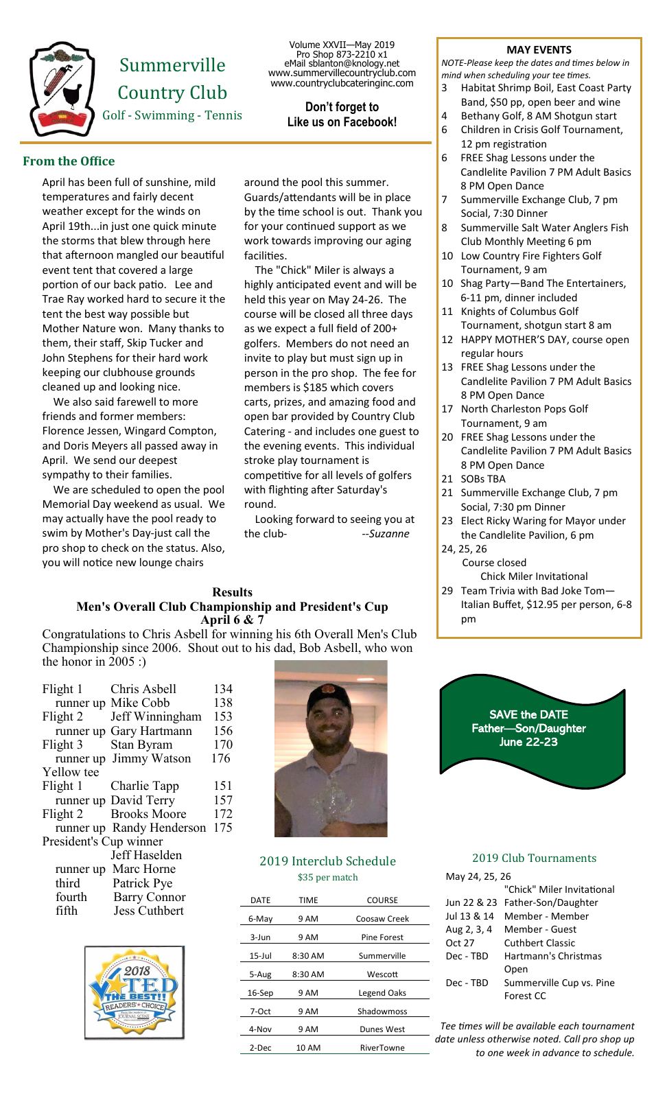 May 2019 newsletter, page 1 of 2