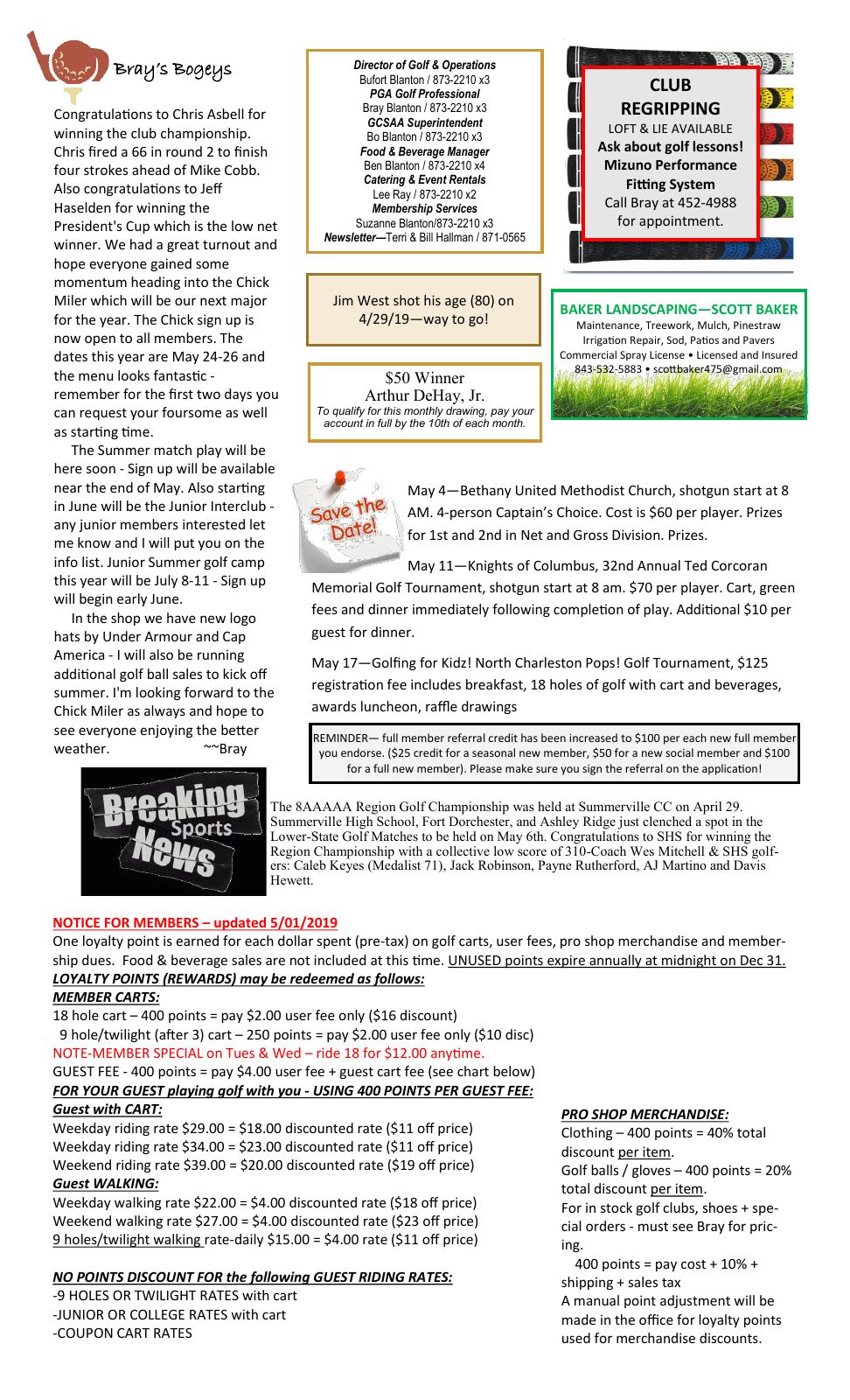 May 2019 newsletter, page 2 of 2