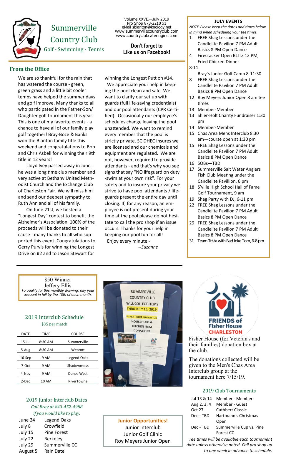 July 2019 newsletter, page 1 of 2