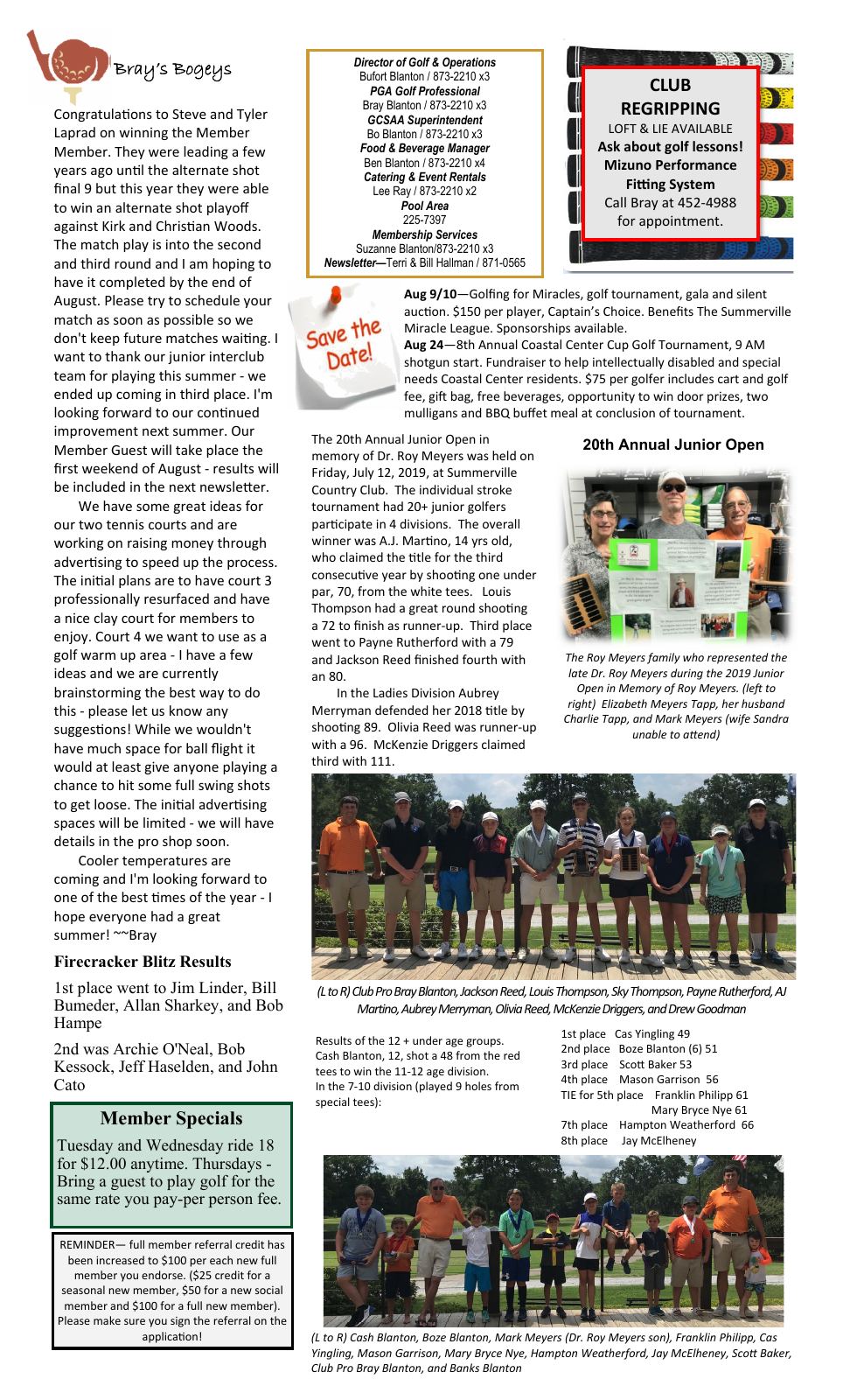 August 2019 newsletter, page 2 of 2