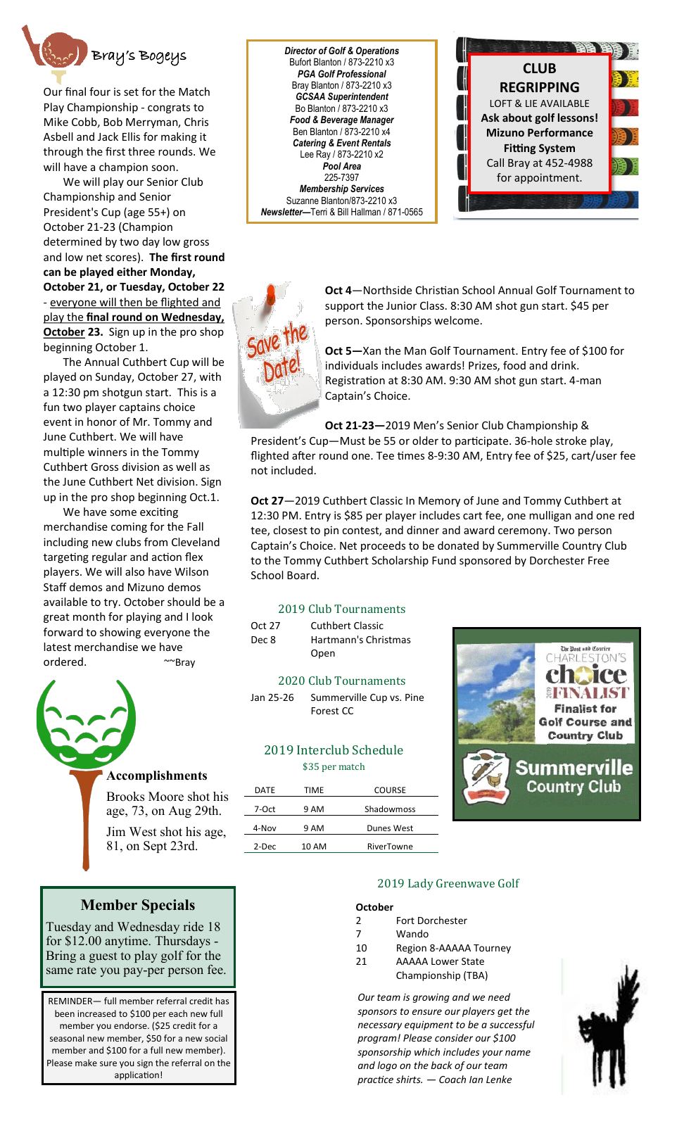 October 2019 newsletter, page 2 of 2
